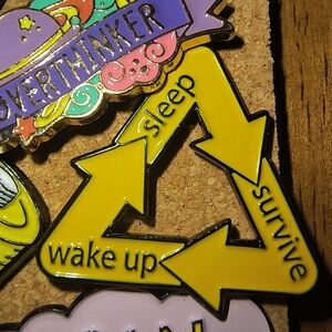 Enamel Pin Yellow Wake Up Sleep Survive Triangle
